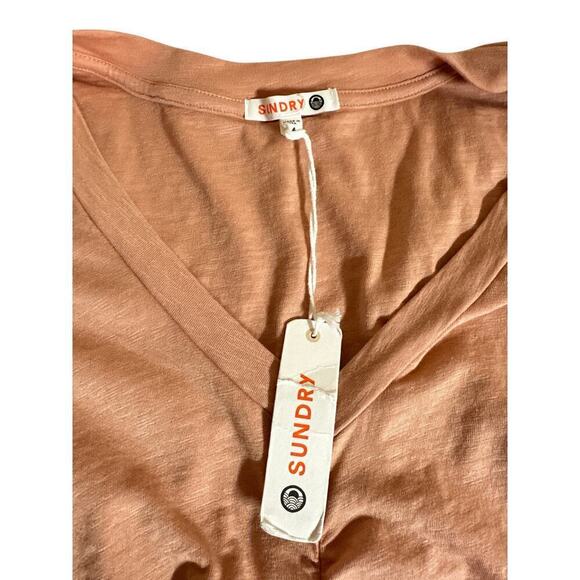 Sundry Women's V-Neck Short Sleeve Stretch Ruched Mini Dress Size XL Pink NWT - Picture 7 of 9